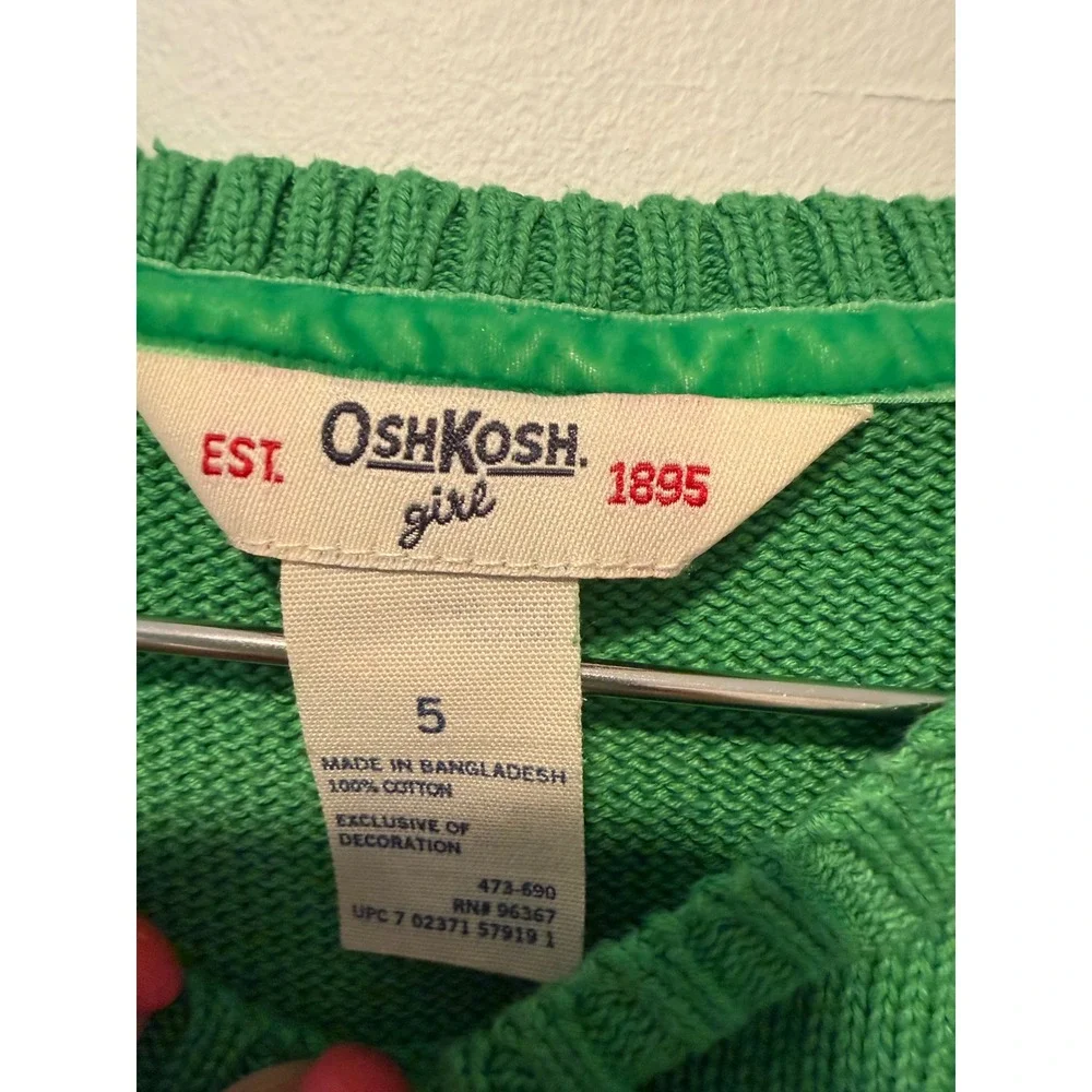 OshKosh Bgosh Girls Green Penguin Embroidered Cotton Knit Sweater Size 5 Holiday